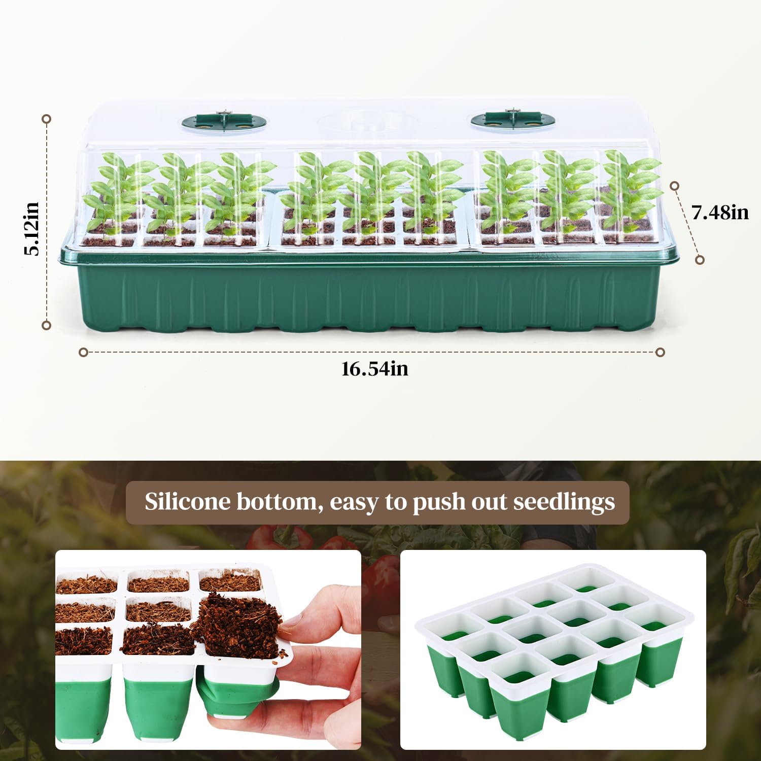 2 Pack 72 Silica Gel Cells Seedling Tray  Seed Starter Tray with Grow Light  Kit with Humidity Dome/Indoor Plant Starter Kit Adjustable Brightness Plant Germination Trays