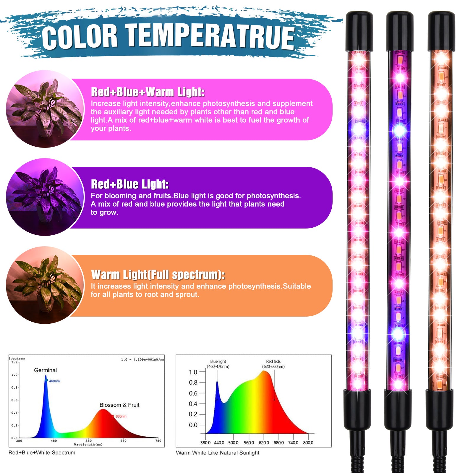 Upgraded 4-tube Long Strip Convenient Multi-purpose Indoor Fill Light Plug Plant Growth Light Potted Plant Light