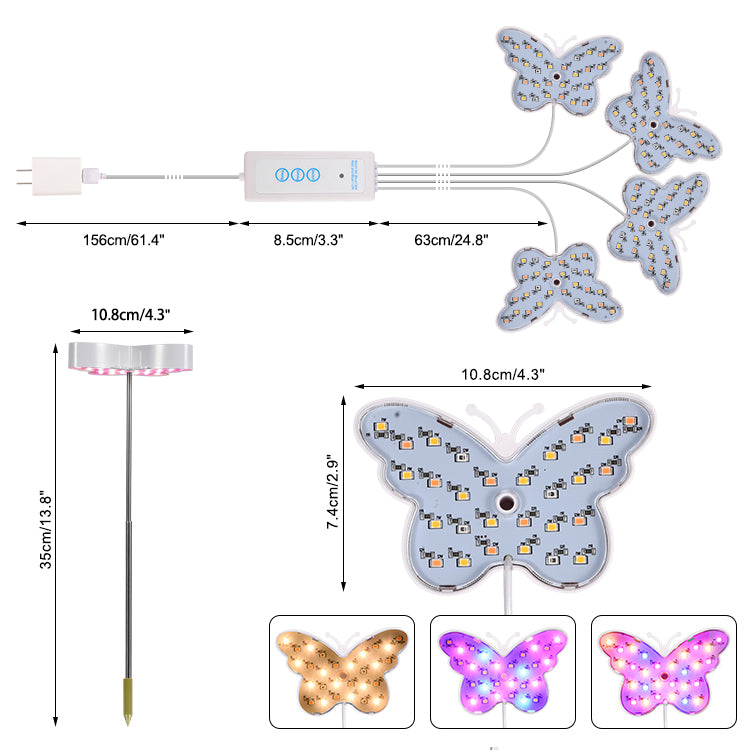 40W Colorful Butterfly 4 Heads New Growth Light Filling Light Retractable Stick Type Plant Light