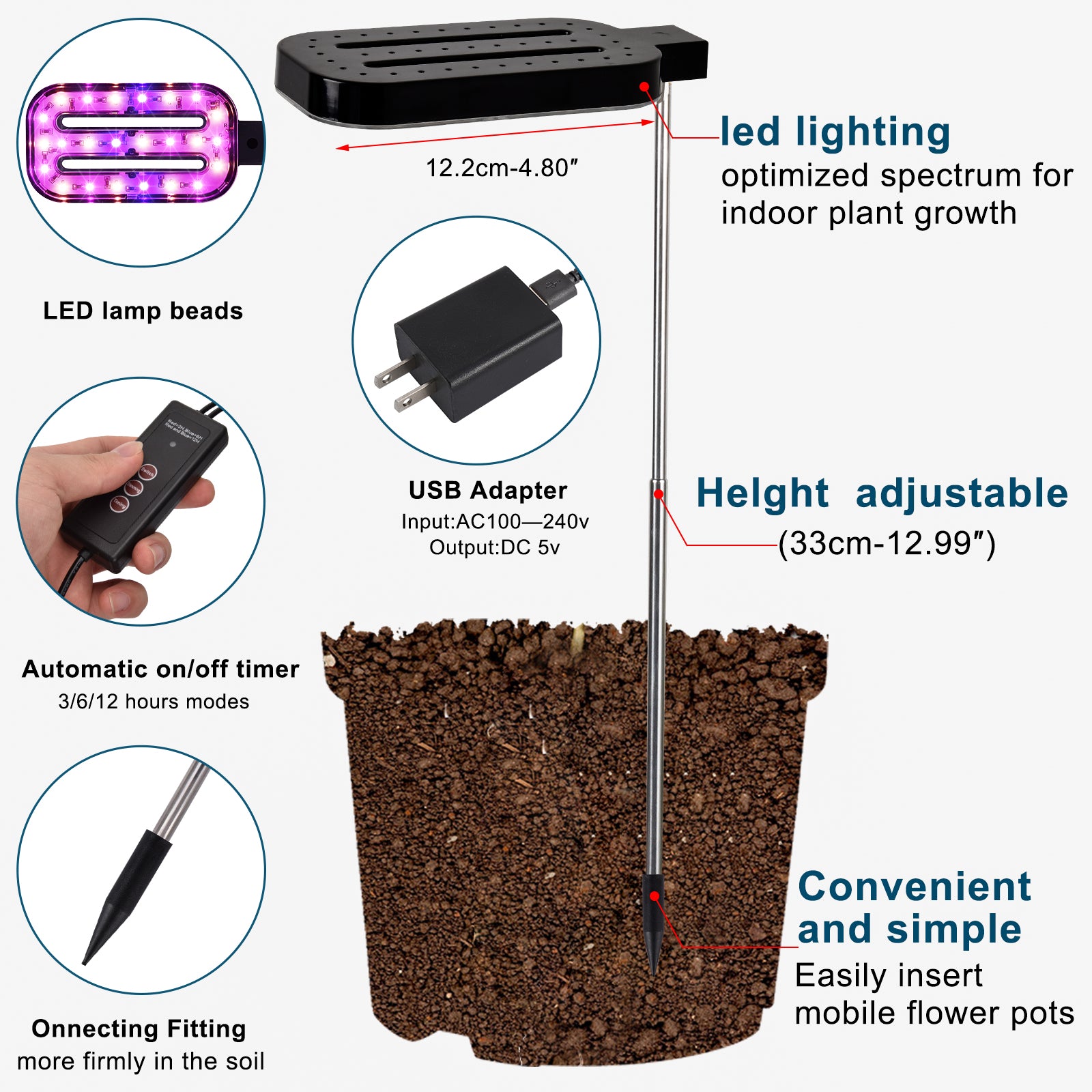 10W new plant fill light four-head plug plant light private model growth light succulent potted plant light 的副本