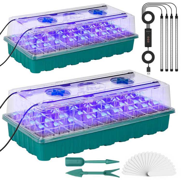 2 Pack 72 Cells Seedling Tray  Seed Starter Tray with Grow Light  Kit with Humidity Dome/Indoor Plant Starter Kit Adjustable Brightness Plant Germination Trays